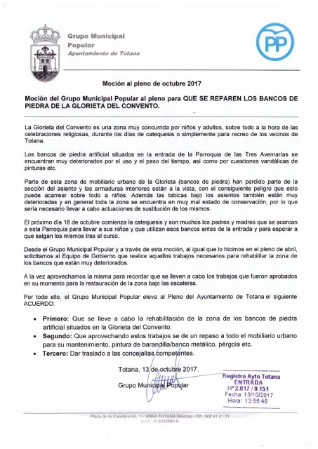 El PP denuncia que 'el alcalde retira mociones presentadas por el Grupo Popular de forma autoritaria y arbitraria'