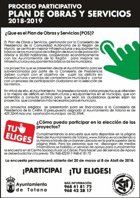 Hoy comienza el proceso participativo para elegir las obras que se acometerán en el POS de los años 2018 y 2019