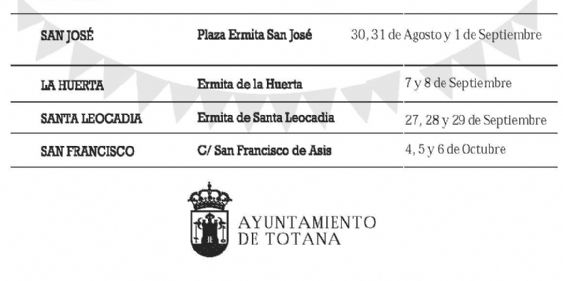 Continúa el calendario de festejos en barrios y pedanías programado para este verano en Totana, y que se prolongará hasta el primer fin de semana de octubre