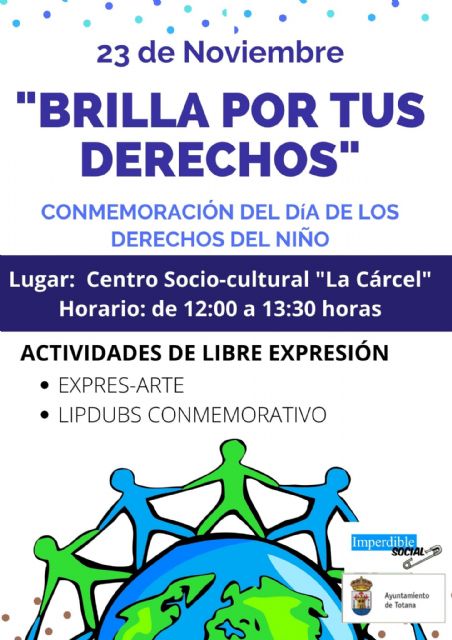 Organizan el 23 de noviembre la actividad 'Brilla por tus derechos' para conmemorar el Día Internacional de los Derechos del Niños, que se celebra hoy
