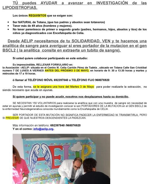 AELIP busca 150 voluntarios para completar la recogida de muestras de sangre