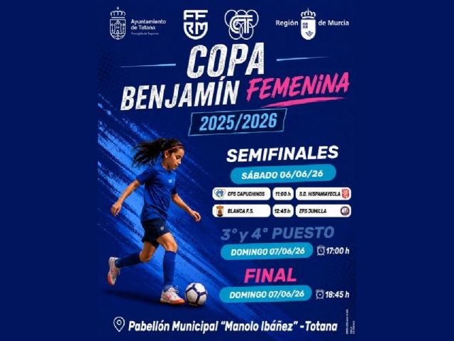 Totana acoge los días 6 y 7 de junio la Copa de Fútbol Sala Femenina, en categoría Benjamín, en el Pabellón de Deportes 'Manolo Ibáñez', con la participación de 4 equipos
