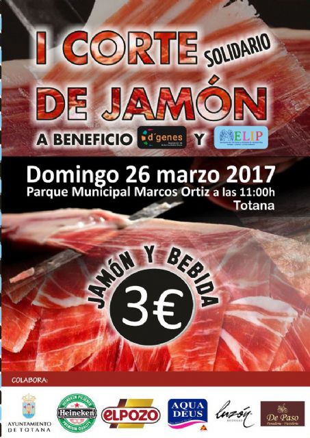 El próximo domingo se celebrará en Totana el I Corte Solidario de Jamón a beneficio de D´Genes y AELIP