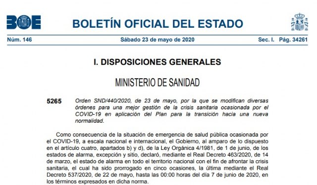 EL BOE publica la orden por la cual toda la provincia de Murcia pasa a la fase 2