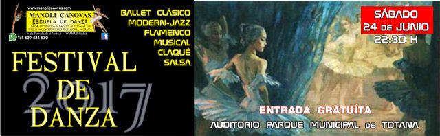 La Escuela de Danza MANOLI CÁNOVAS celebra su FESTIVAL de fin de curso mañana sábado 24 de junio