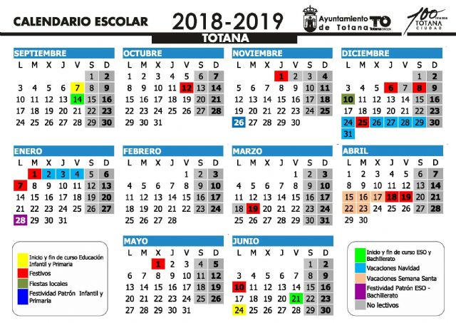 Este curso escolar 2018/19 en Totana comenzará en Educación Infantil y Primaria el próximo 7 de septiembre