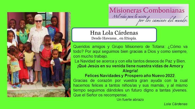 El Grupo de Colaboradores Misioneros de Totana felicita en la Navidad a todos los vecinos de Totana