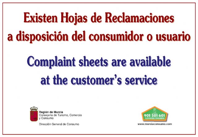 Recuerdan la necesidad de que los comercios dispongan de hojas de reclamaciones para usuarios y consumidores