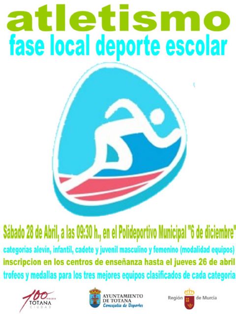 La Fase Local de Atletismo de Deporte Escolar tendrá lugar el próximo sábado, en el Polideportivo Municipal '6 de diciembre'