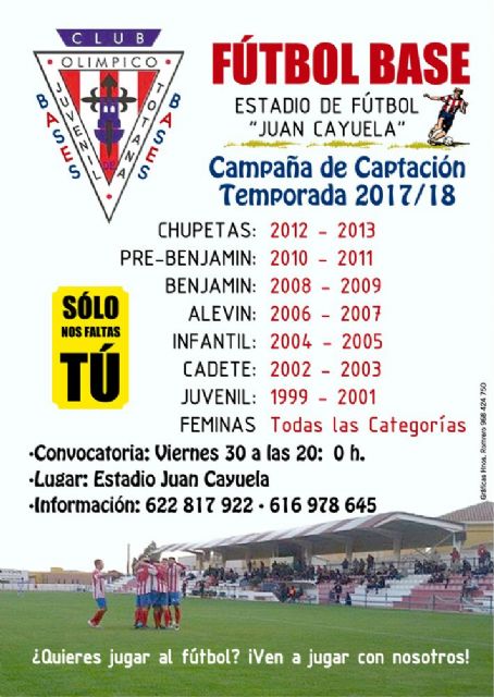 Las Bases del Olímpico de Totana organizan una jornada de puertas abiertas, que tendrá lugar el próximo viernes