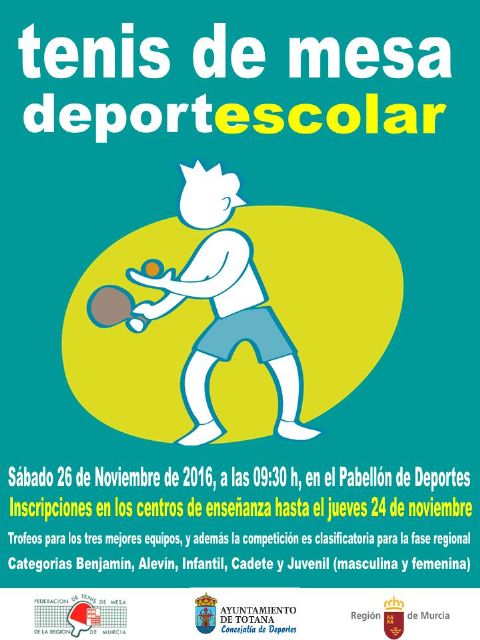 La Fase Local de Tenis de Mesa de Deporte Escolar tendrá lugar mañana