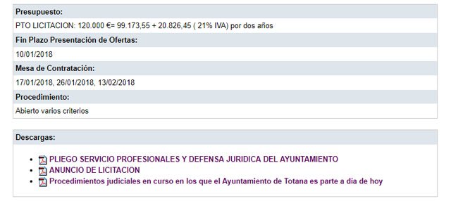 Los servicios profesionales y defensa jurídica del Ayuntamiento de Totana serán asumidos por la mercantil 'Andersen Tax&Legal SLP'