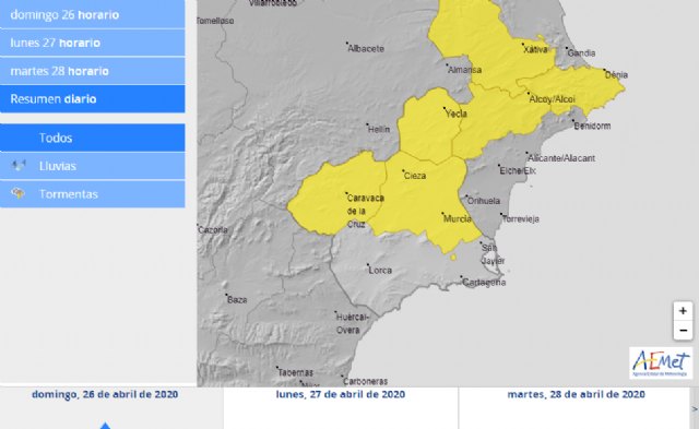 Atención a las tormentas esta tarde en el interior de la Región de Murcia