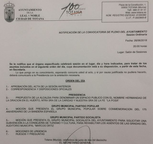 Proponen denominar un espacio público con el nombre de Hermandad de La Oración en el Huerto, Nuestra Señora de la Caridad y Nuestra Señora de la Fe 'La Posá'