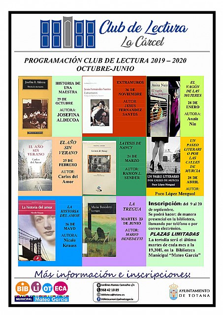 El Club de Lectura 2019/20 fija este curso, como novedad, el establecimiento de turnos de mañana o tarde
