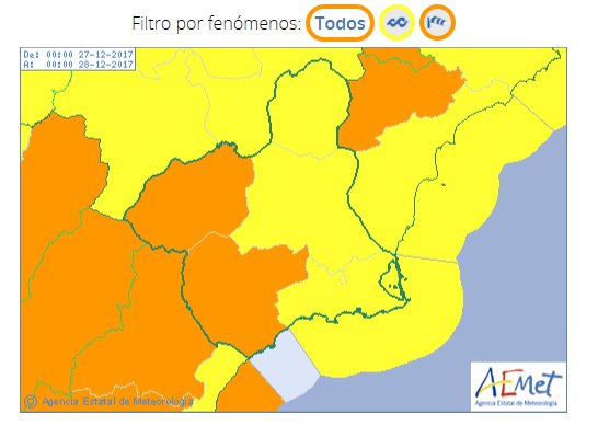 Aviso NARANJA por vientos que pueden llegar a los 90Km/h