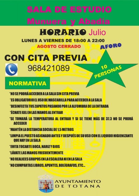 El Centro de Lectura Munuera y Abadía abre este lunes 29 de junio con 18 puestos habilitados para su uso como Sala de Estudio