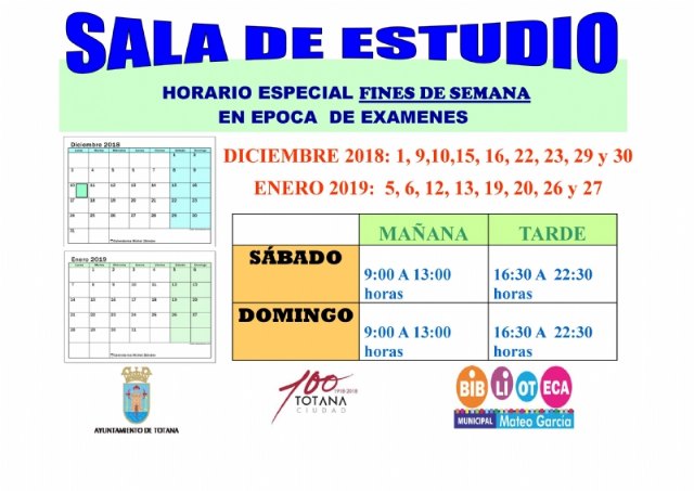 Se establece un horario especial para los próximos fines de semana en la Sala de Estudio