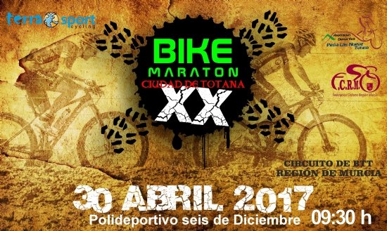 La XX Bike Maraton Ciudad de Totana tendrá lugar el 30 de abril