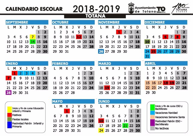 Este curso escolar 2018/19 en el municipio de Totana comenzará en Educación Infantil y Primaria el próximo 7 de septiembre