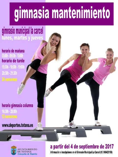 La Concejalía de Deportes pondrá en marcha el programa de Gimnasia de Mantenimiento a partir del lunes 4 de septiembre