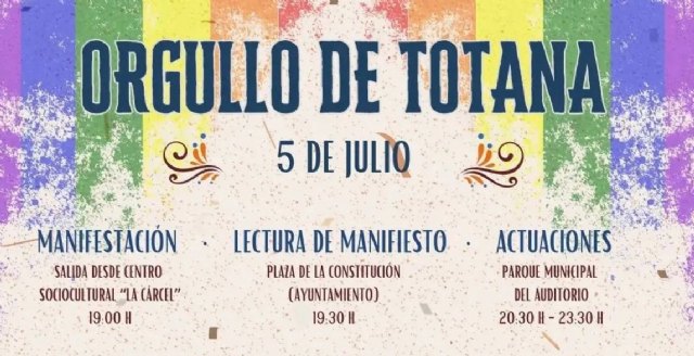 Totana celebra el próximo 5 de julio su primer Orgullo LGTBIQ+ de la historia con una manifestación, lectura de manifiesto y actuaciones
