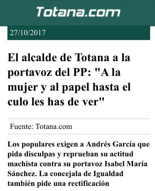 El PP lamenta que el alcalde no se retracte sin ambigüedades y pida disculpas directas a la portavoz popular por su lamentable y arcaico comentario machista