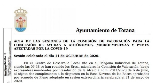 El ayuntamiento hace públicos los primeros listados sobre la resolución de ayudas a autónomos, microempresas y pymes afectadas por la COVID-19