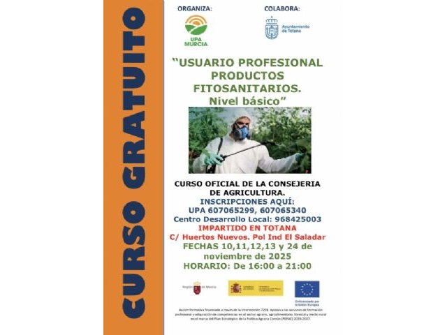 Lanzan una nueva edición del curso de Fitosanitarios Básico en Totana