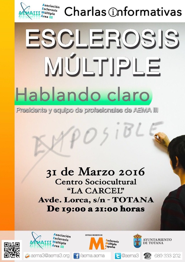 Totana acoge mañana la charla sobre Esclerosis Múltiple 'Hablando Claro'