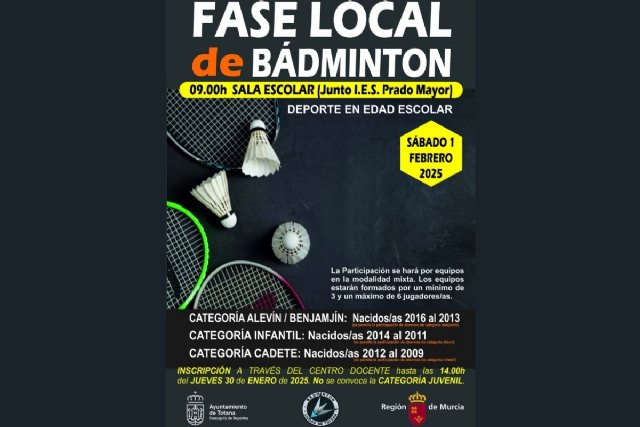 La Sala Escolar acoge mañana la Fase Local de Bádminton de Deporte Escolar