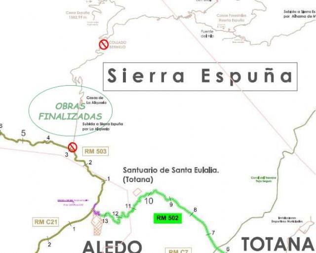 Vuelve a estar abierto el acceso a Sierra Espuña desde la RM-503, subida desde la zona de Las Alquerías hasta el Collado Bermejo tras finalización de las obras