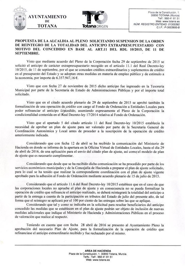'Los fallidos Planes de Ajuste del PP en 2012 y 2013, costarán 35 millones de euros a los totaneros'