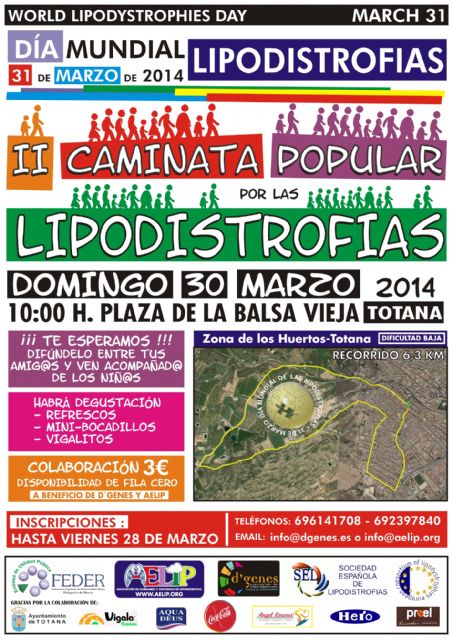 El próximo domingo 30 de marzo se celebrará la “II Caminata Popular por las Lipodistrofias” con un recorrido de 6,3 kilómetros