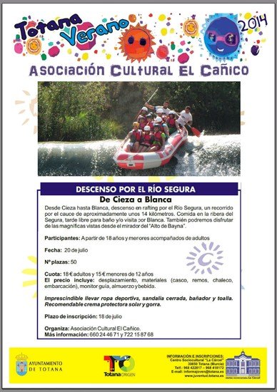 La Asociación Cultural 'El Cañico' organiza una jornada para disfrutar del descenso en rafting por el río Segura