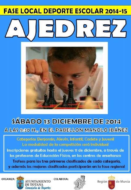 Mañana tendrá lugar la fase local de Ajedrez de Deporte Escolar en el Pabellón de Deportes 'Manolo Ibáñez'