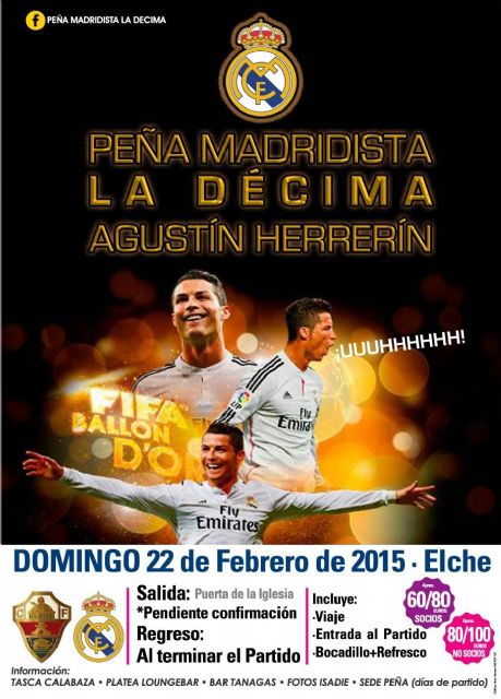 La Peña Madridista La Décima - Agustín Herrerín organiza un viaje a Elche el próximo domingo 22 de febrero