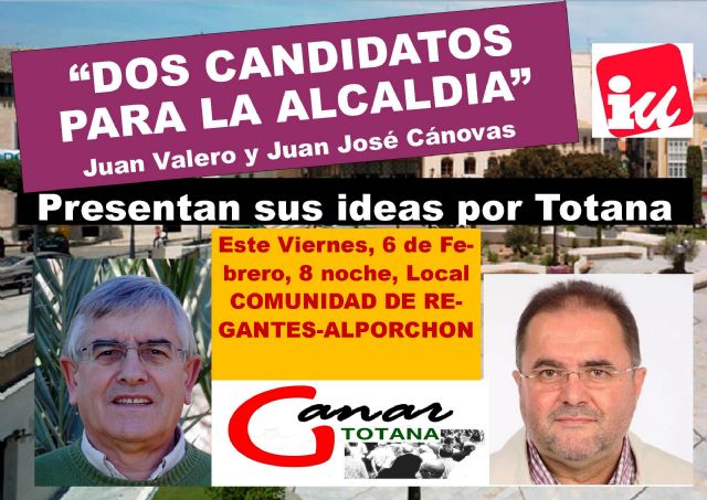 Los candidatos a las Primarias Abiertas convocadas por Izquierda Unida Totana expondrán sus ideas en una Asamblea Abierta
