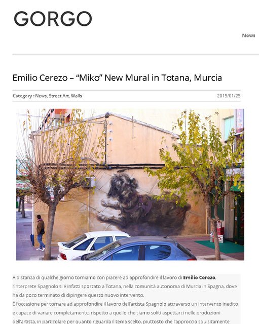 La obra mural “Miko” de Clínica Veterinaria Dogo, realizada por el joven artista totanero Emilio Cerezo, protagonista en una publicación italiana