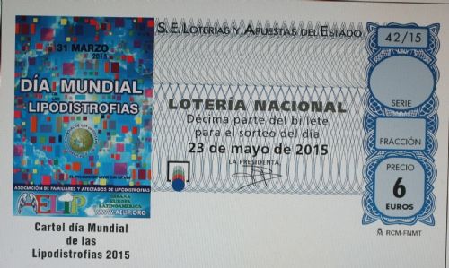 Una imagen del cartel del Día Mundial de las Lipodistrodias ilustra el décimo del sorteo de la Lotería Nacional del próximo 23 de mayo