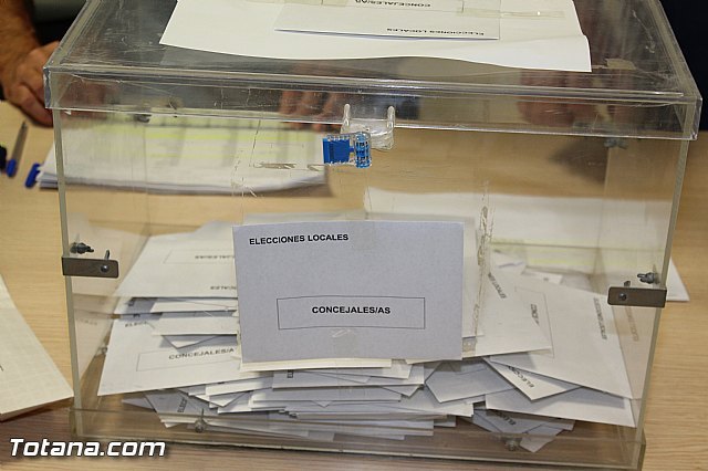 La participación de electores en el municipio de Totana asciende al 54,42% por ciento, a las 18:00 horas, 3,56% menos que hace cuatro años