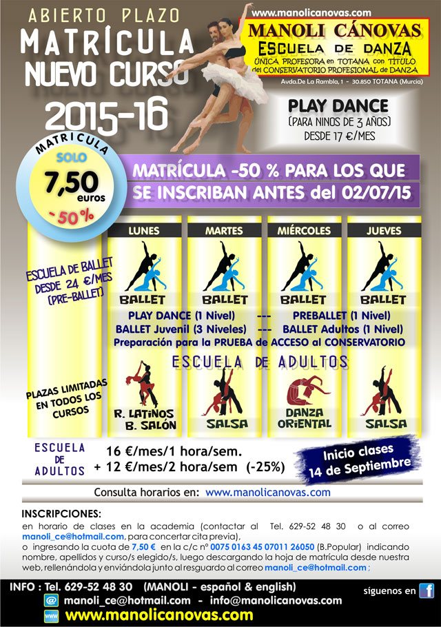 La Escuela de Danza Manoli Cánovas abre el plazo de matrícula para el curso 2015-16