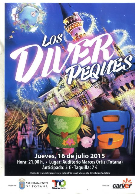 El espectáculo musical infantil 'Los Diver Peques' tendrá lugar este jueves, día 16 de julio, en el Auditorio del parque municipal 'Marcos Ortiz'