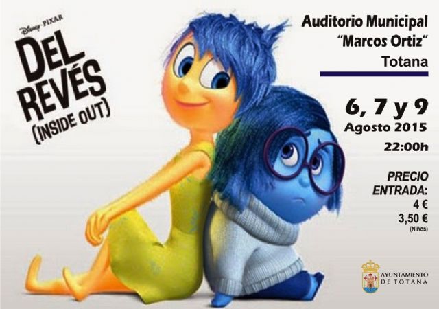 Se retoma la programación del Cine de Verano, en el Auditorio Municipal, con la película de animación 'Del revés'