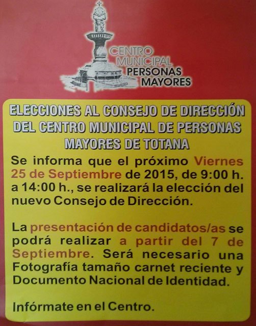 Las elecciones al Consejo de Dirección del Centro Municipal de Personas Mayores tendrán lugar el 25 de septiembre