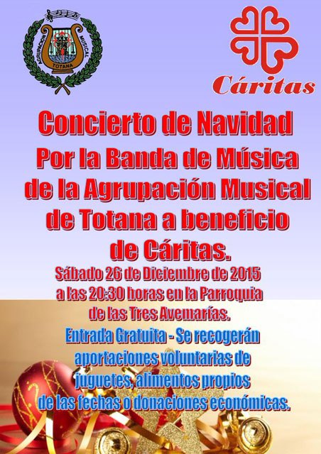 Concierto de la Agrupación Musical de Totana a beneficio de Cáritas