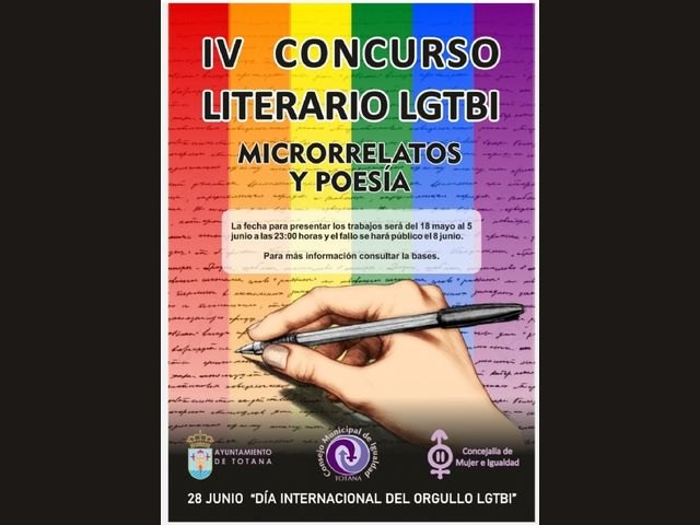 Hasta el 5 de junio hay de plazo para concurrir a los IV Premios Nacionales de Poesía y Microrrelatos LGTBIQ+ de Totana