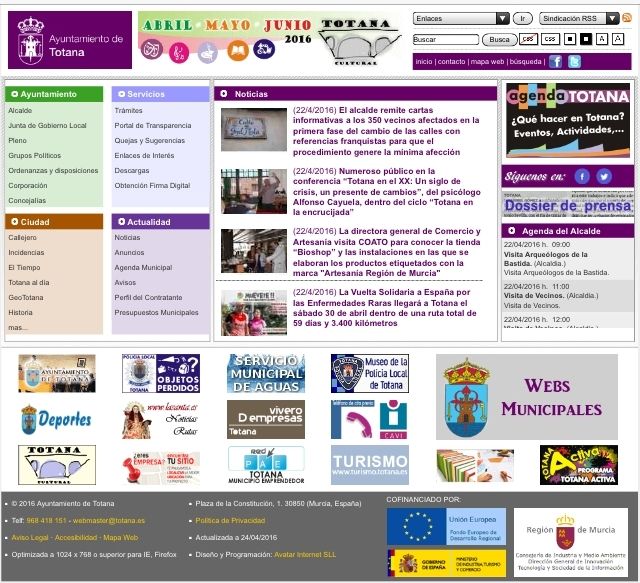 El 'Dossier de Prensa' y la 'Agenda del Alcalde' son las secciones que suscitan mayor interés entre los usuarios de la web corporativa Totana.es
