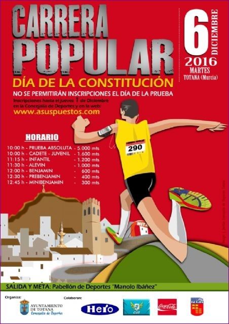 La Carrera Popular 'Día de la Constitución' que organiza la Concejalía de Deportes se celebra este martes, día 6 de diciembre