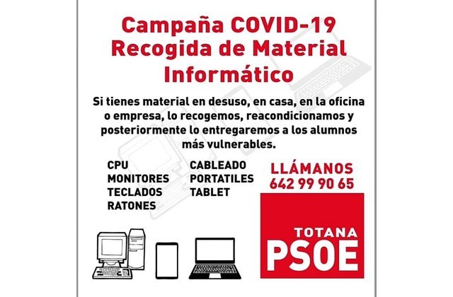 Acción Totana califica de 'ocurrencia' la campaña de recogida de material informático en desuso promovida por el PSOE local